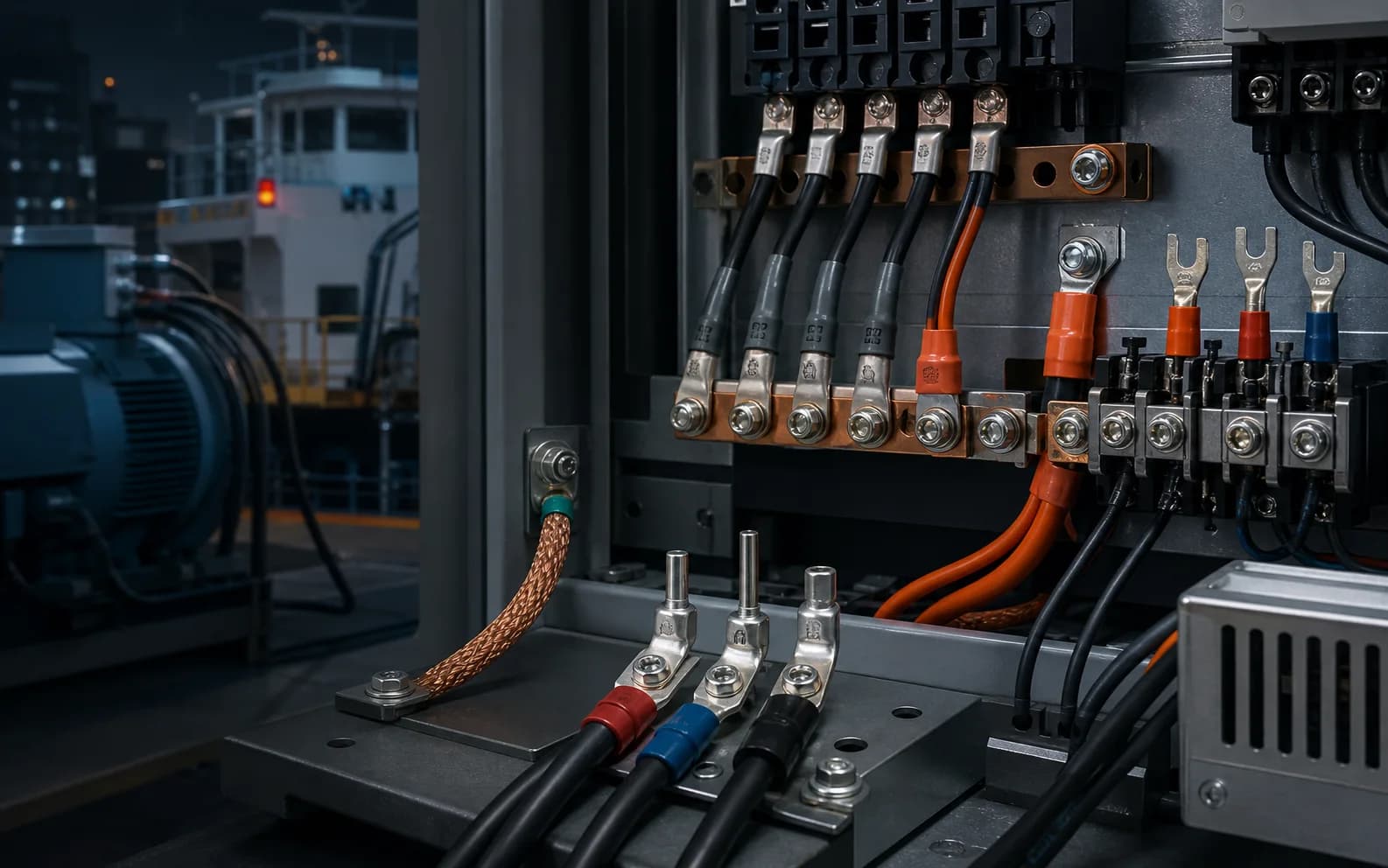 Industrial electrical control cabinet with copper terminal connections