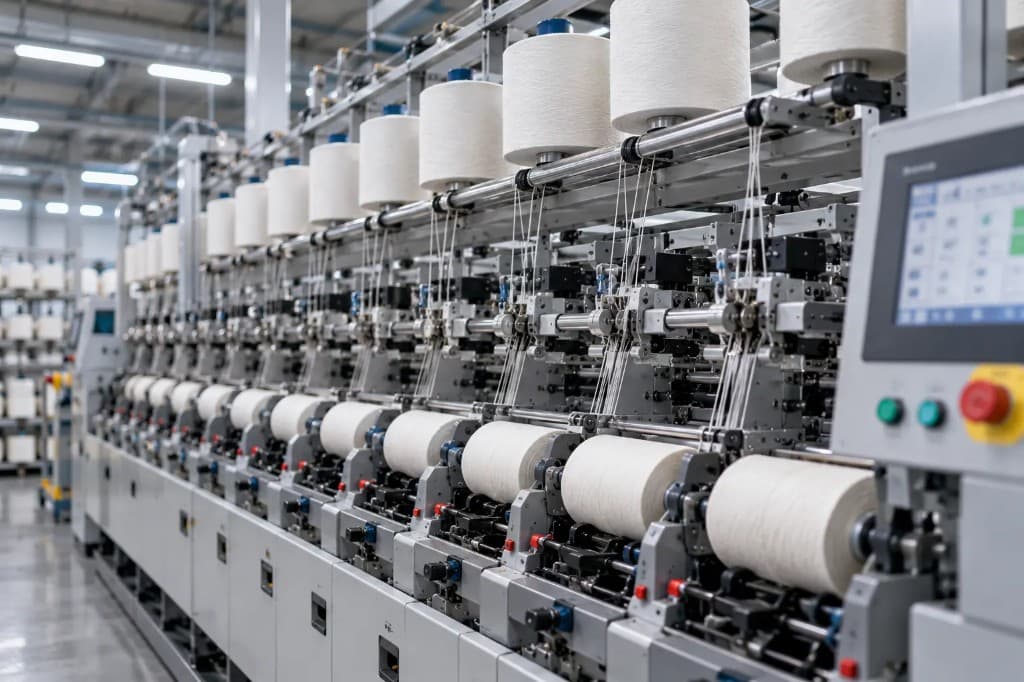 Automated textile winding machinery with control panel for continuous production